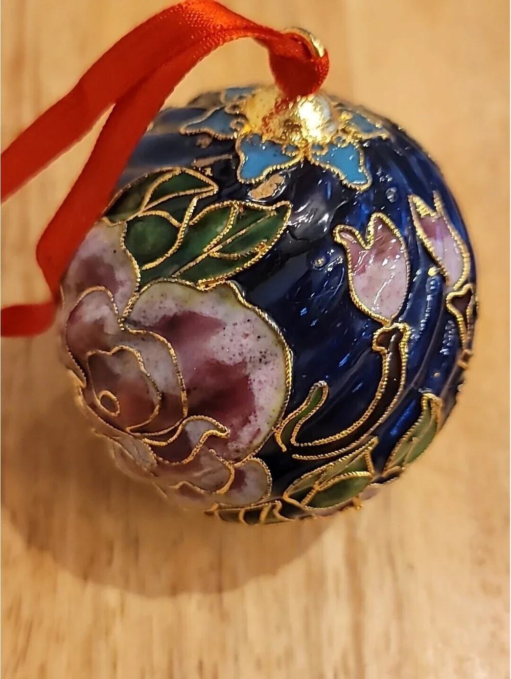 Vintage Cloisonné Floral Christmas Ornament